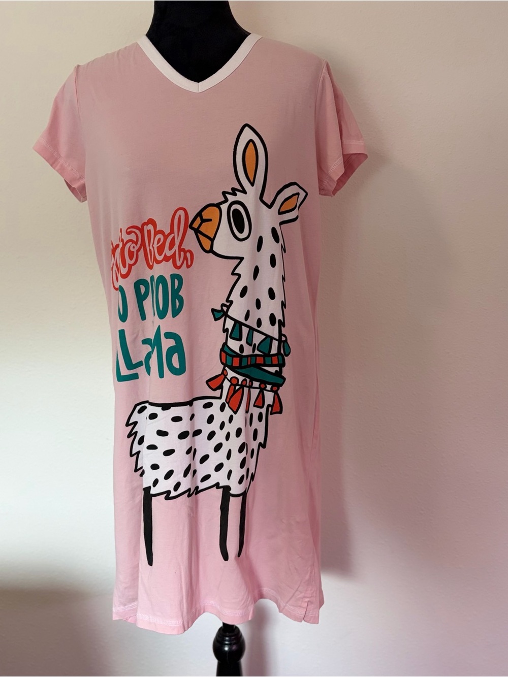 Lazy One Pink Llama Nightshirt with Multicolor Graphic